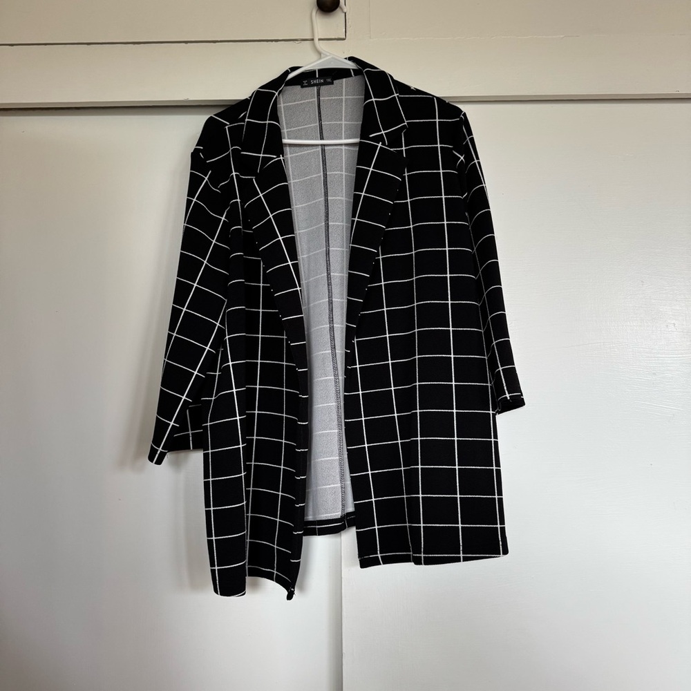 SHEIN Black and White Checkered Blazer